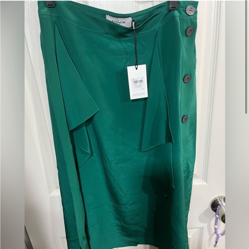 Coach green silk side button ruffle skirt NWT - Picture 5 of 5